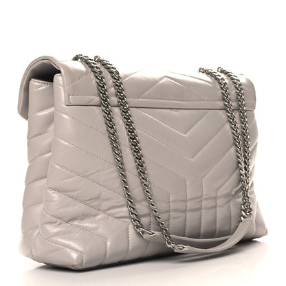 Calfskin Y Quilted Monogram Medium Loulou Chain Satchel Granite