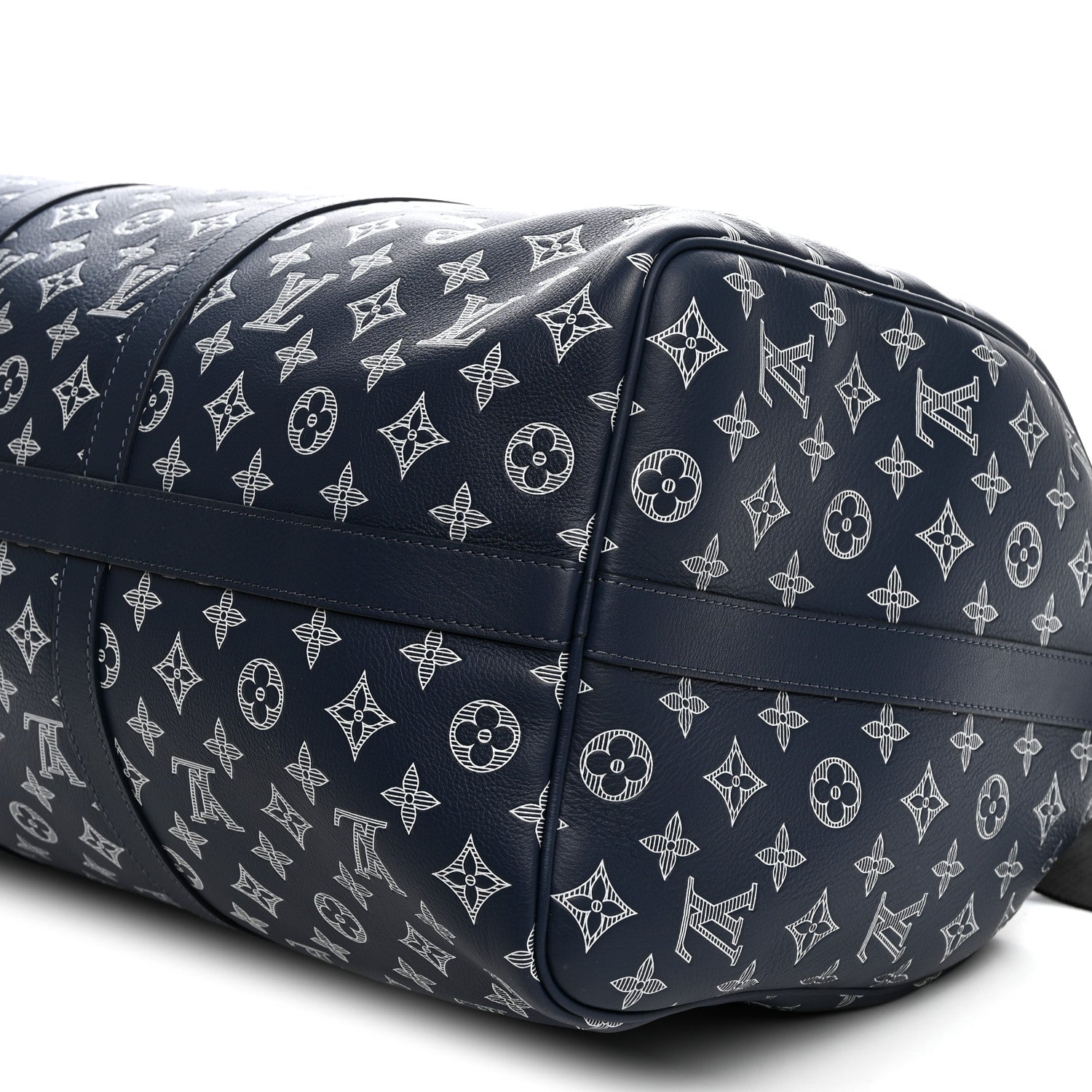Calfskin Shadow Monogram Keepall Bandouliere 50 Ink Blue White