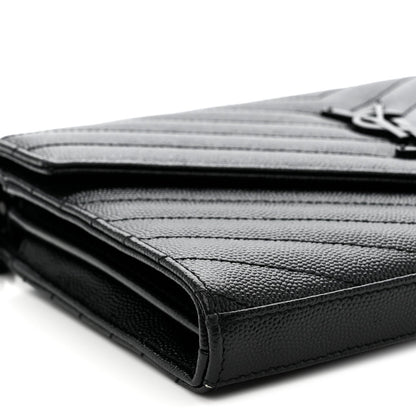 Grain De Poudre Matelasse Chevron Monogram Monochrome Chain Wallet Black