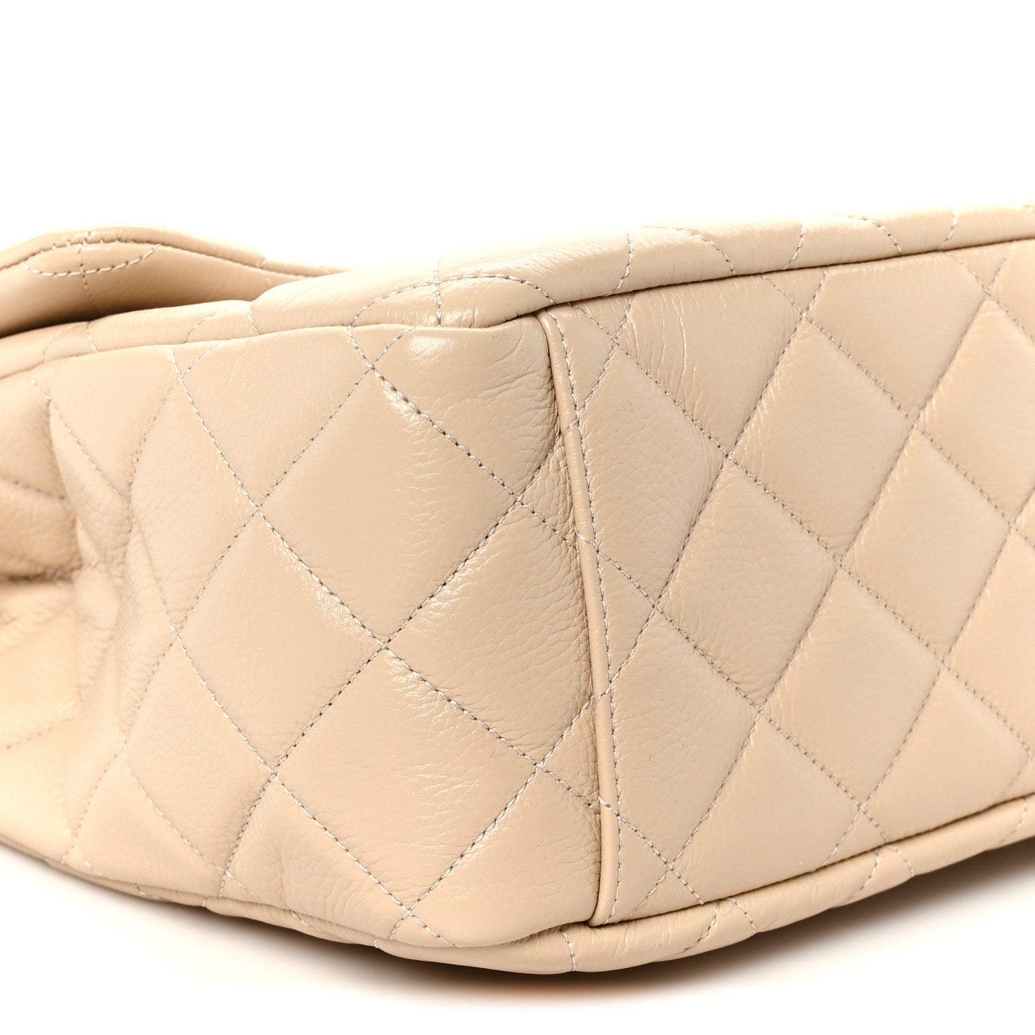 Grained Calfskin Quilted XXL Travel Flap Bag Beige