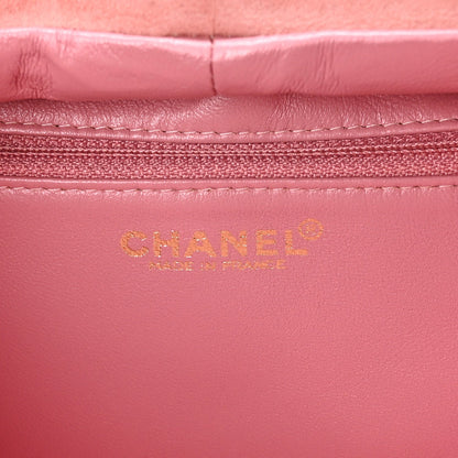 Suede Chocolate Bar Top Handle Flap Pink Beige