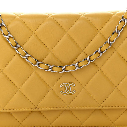 Lambskin Quilted Wallet On Chain WOC Yellow