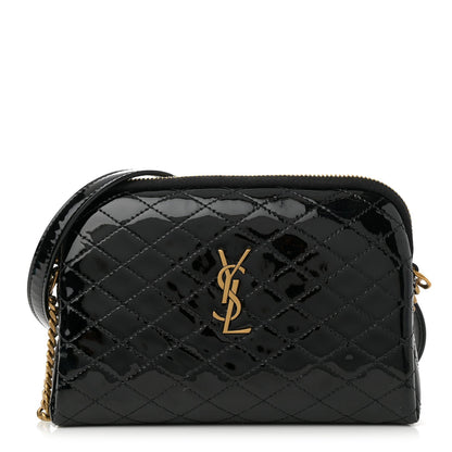 Patent Quilted Gaby Zipped Pouch Black