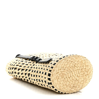 Calfskin Raffia Paulas Ibiza Bucket Bag Natural Black