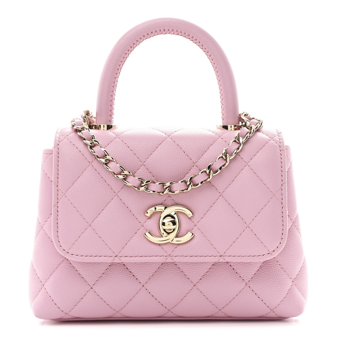 Caviar Quilted Coco Handle Clutch With Chain Pink