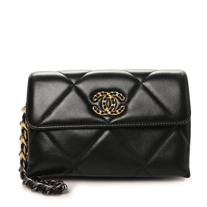 Lambskin Quilted Chanel 19 Flap Clutch Black
