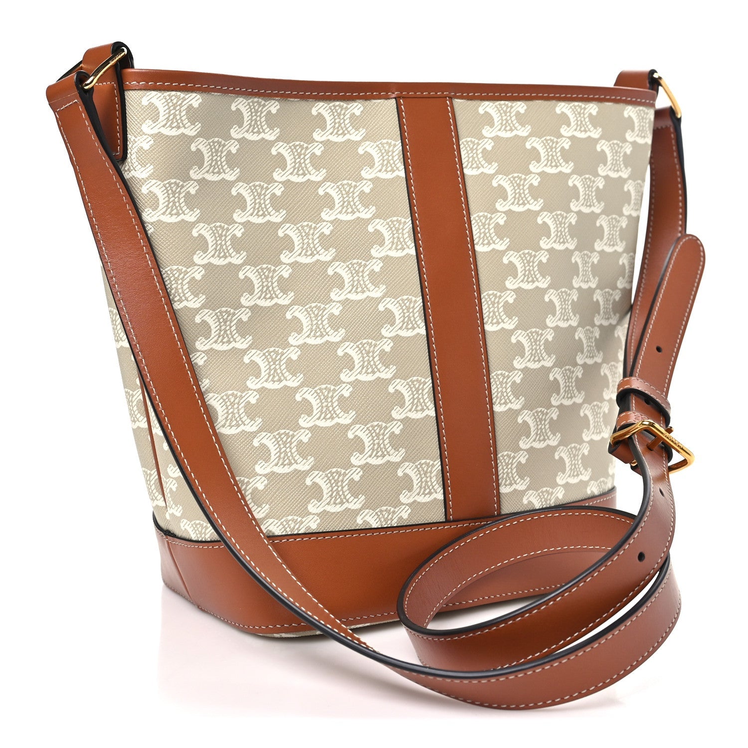 Triomphe Canvas Calfskin Small Bucket Bag Grege