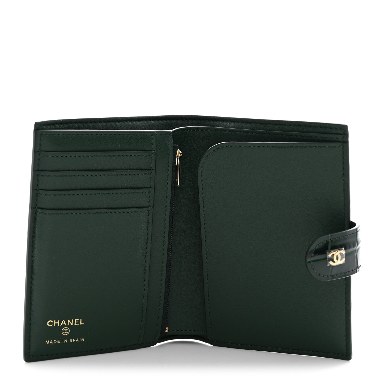 Calfskin Crocodile Embossed Crococo Passport Holder Emerald