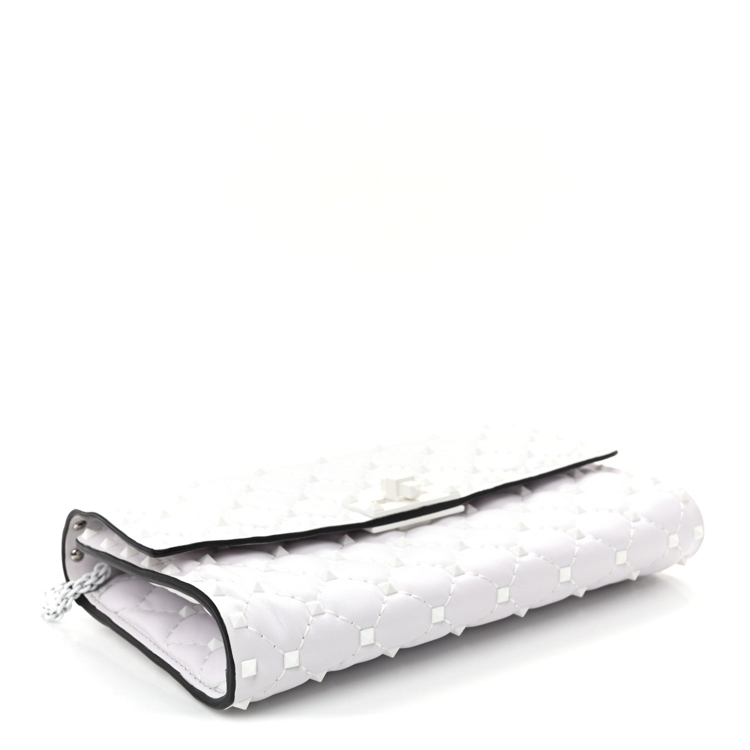 Lambskin Free Rockstud Spike Wallet on Chain Optic White