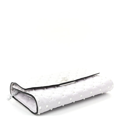 Lambskin Free Rockstud Spike Wallet on Chain Optic White