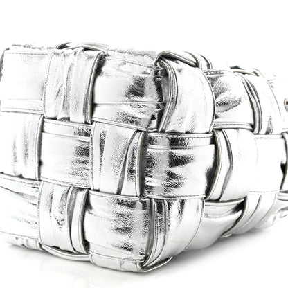 Metallic Calfskin Intrecciato Foulard Bucket Bag Silver