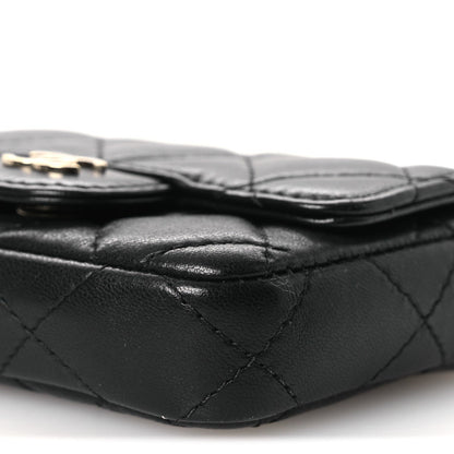 Lambskin Quilted Mini Chain Belt Bag Black