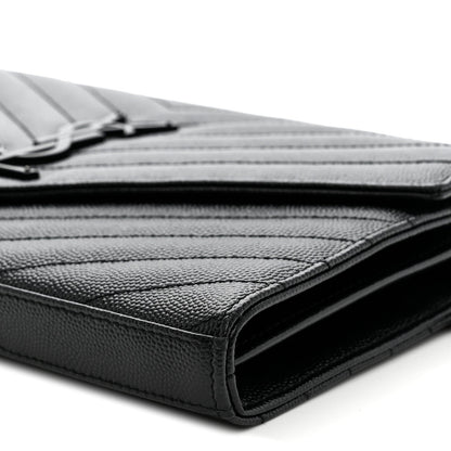 Grain De Poudre Matelasse Chevron Monogram Monochrome Chain Wallet Black