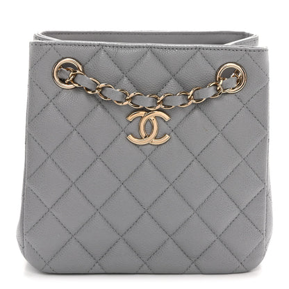 Caviar Quilted Mini Bucket Bag Grey