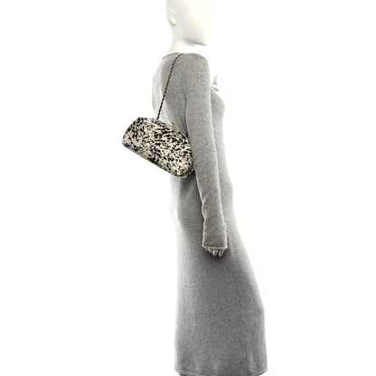 Lambskin Pony Hair Printed Clutch With Chain Black White