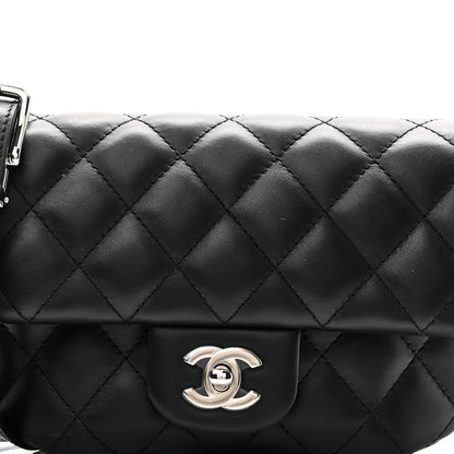 Calfskin Quilted CC Uniform Flap Belt Bag Black