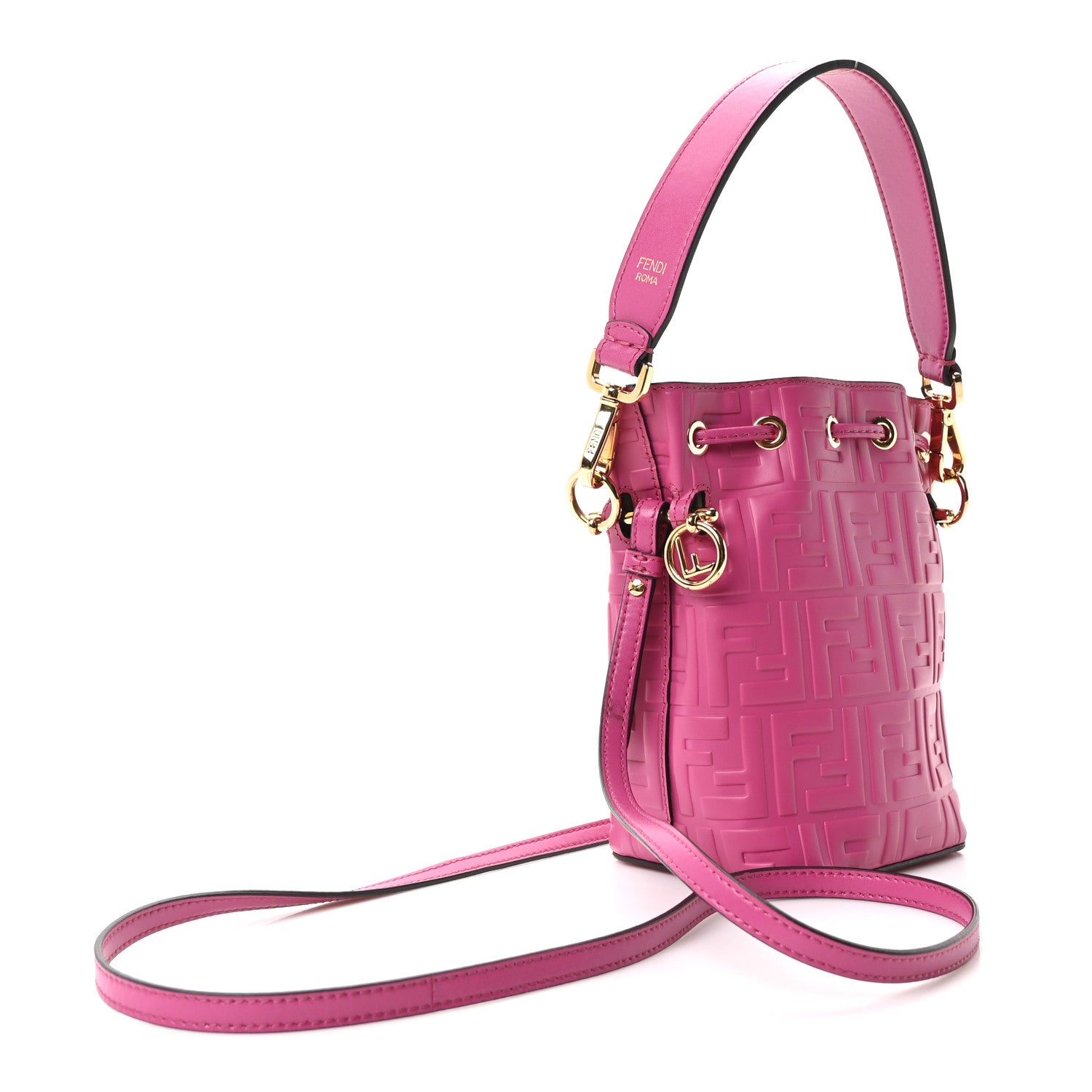 Vitello Liberty F is Fendi FF 1974 Embossed Mini Mon Tresor Bucket Bag Ciclamino Pilar