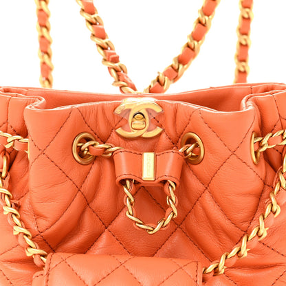 Calfskin Quilted Small CC Chain Bucket Backpack Orange