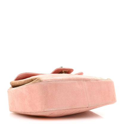 Suede Chocolate Bar Top Handle Flap Pink Beige