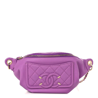 Caviar Quilted Filigree Waist Bag Purple
