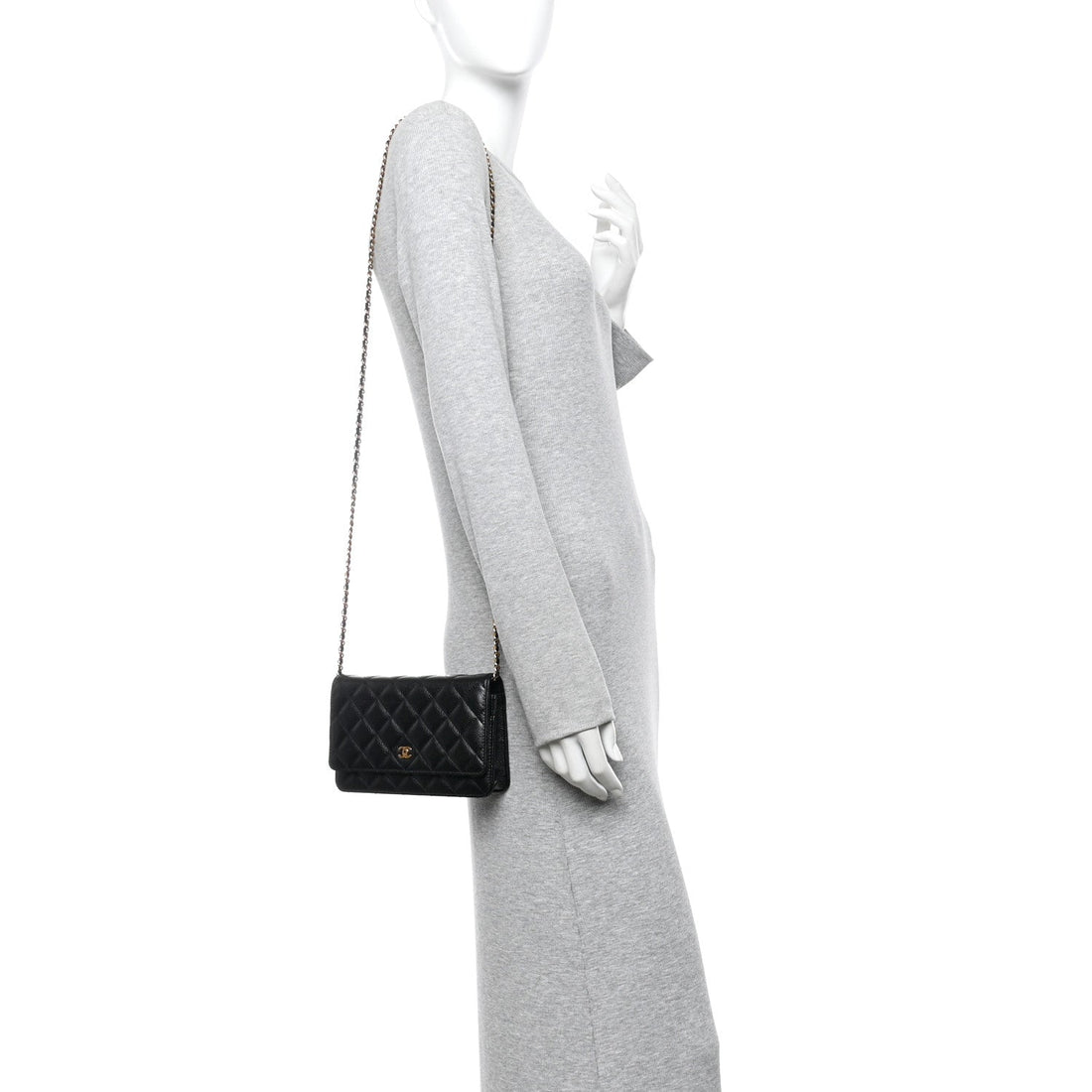 Caviar Quilted Wallet on Chain WOC Black