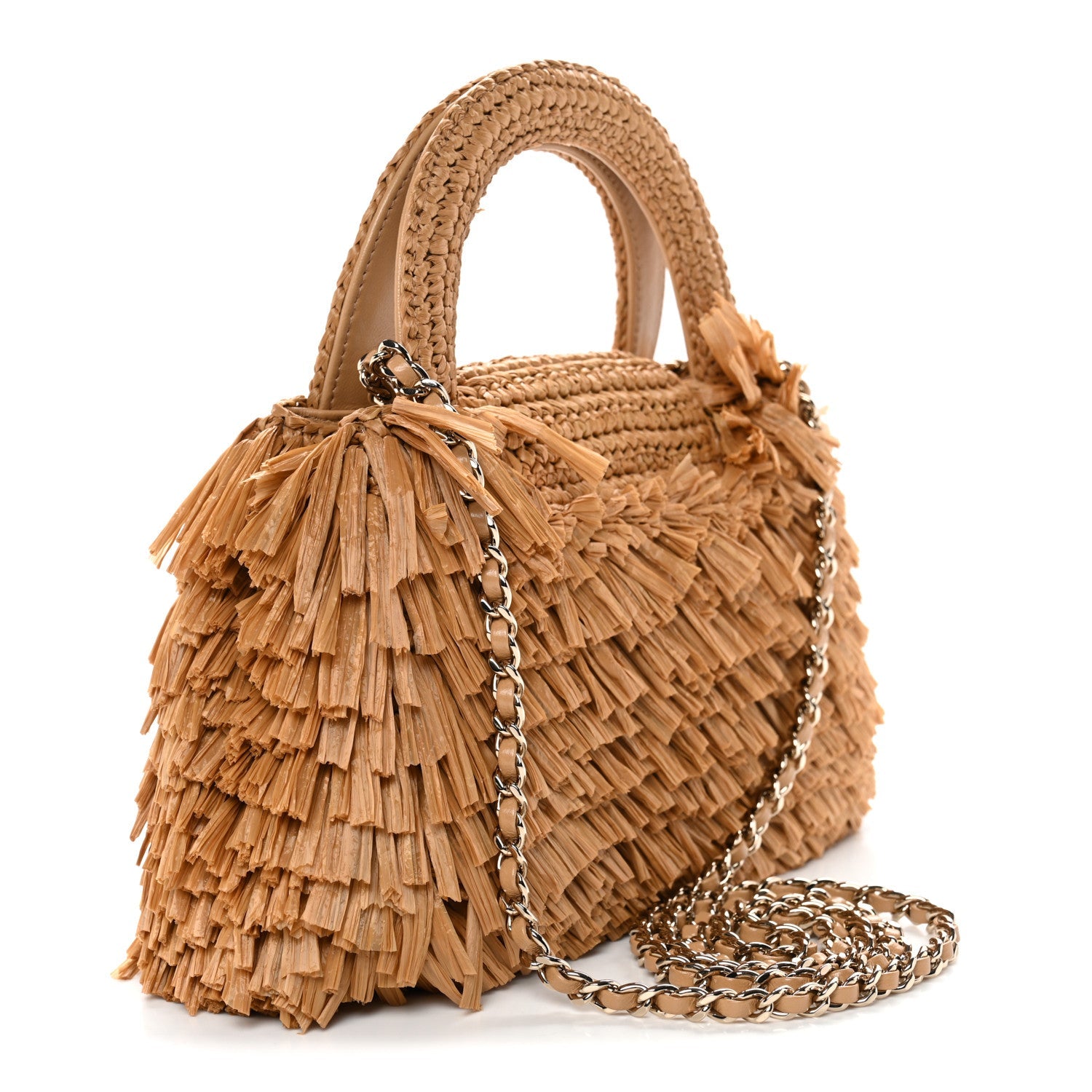 Raffia Fringe Nano Kelly Shopper Dark Beige