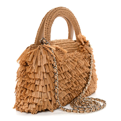 Raffia Fringe Nano Kelly Shopper Dark Beige
