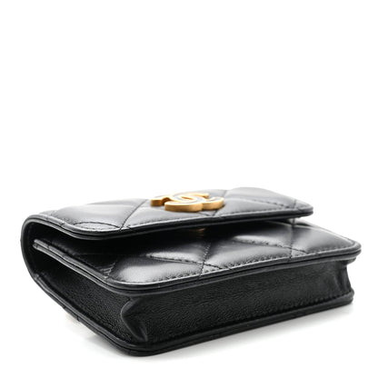 Lambskin Enamel Quilted Pending CC Flap Belt Bag Black