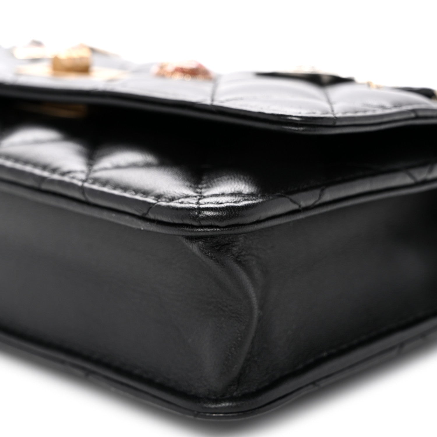 Aged Calfskin Quilted Lucky Charms 2.55 Reissue Wallet On Chain WOC Black