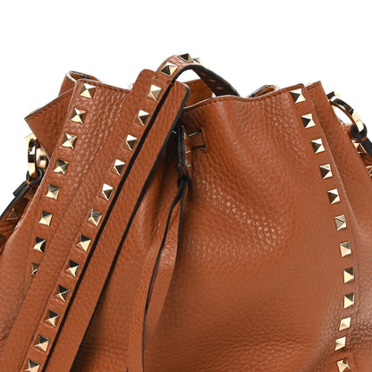 Grained Calfskin Rockstud Small Bucket Bag Selleria