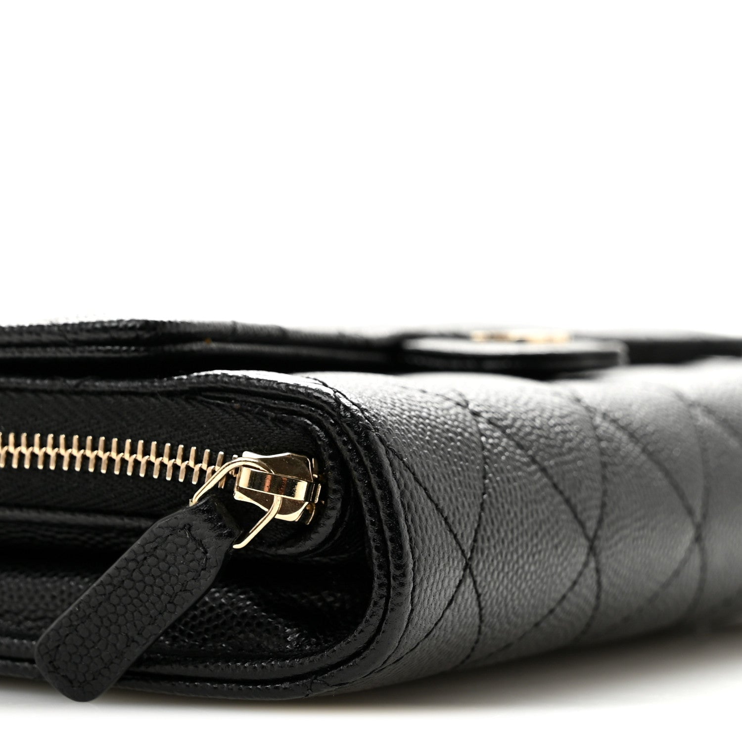Caviar Quilted Phone Holder Wallet on Removable Chain Black