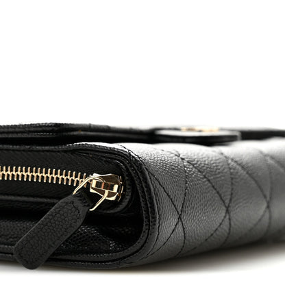 Caviar Quilted Phone Holder Wallet on Removable Chain Black