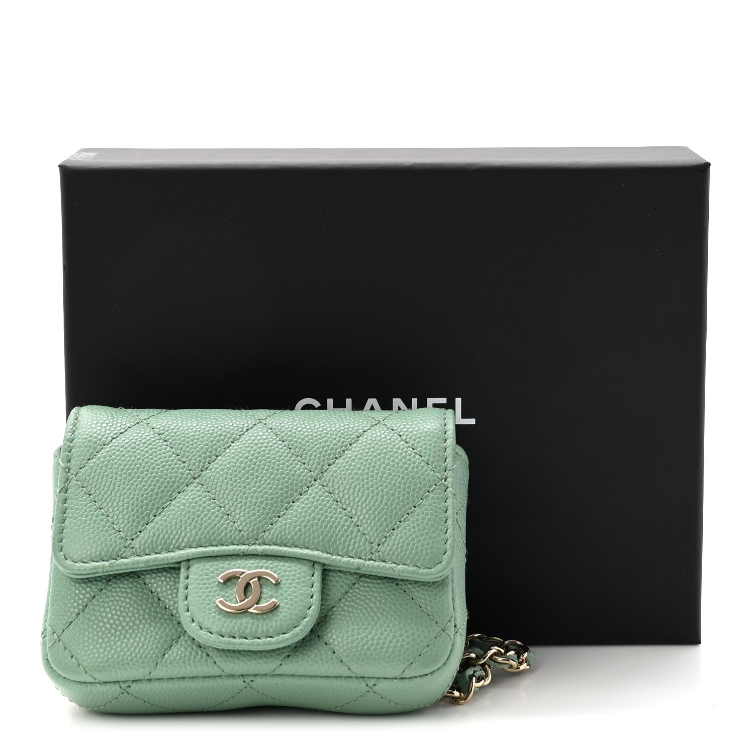 Caviar Quilted Mini Chain Belt Bag Light Green
