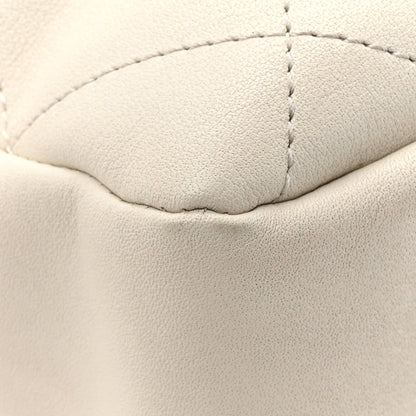 Calfskin Quilted Drawstring Bucket Bag White