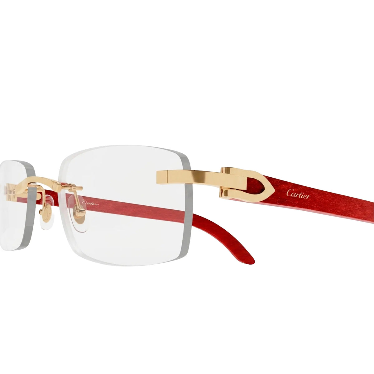 Cartier Eyewear CT0052O-006 Transparent Gold Red Rimless Sunglasses