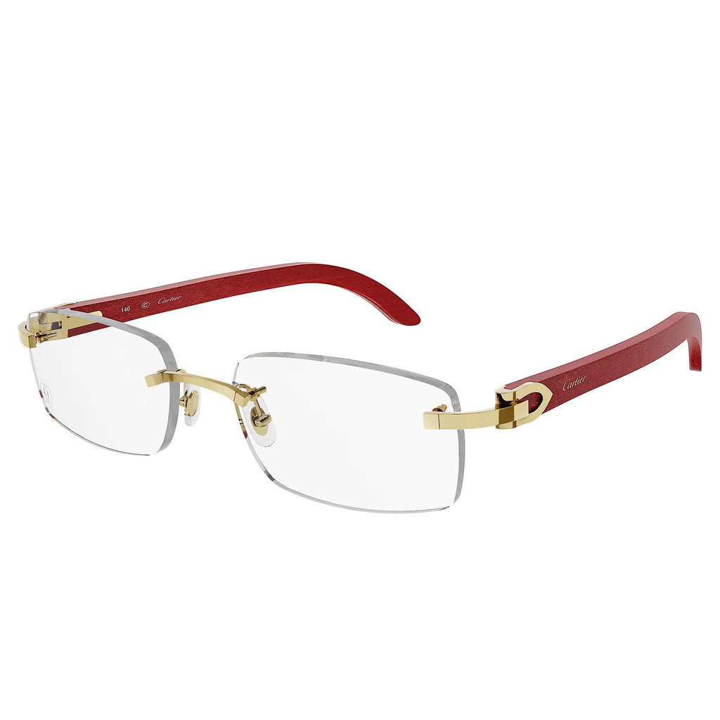 Cartier Eyewear CT0052O-006 Transparent Gold Red Rimless Sunglasses