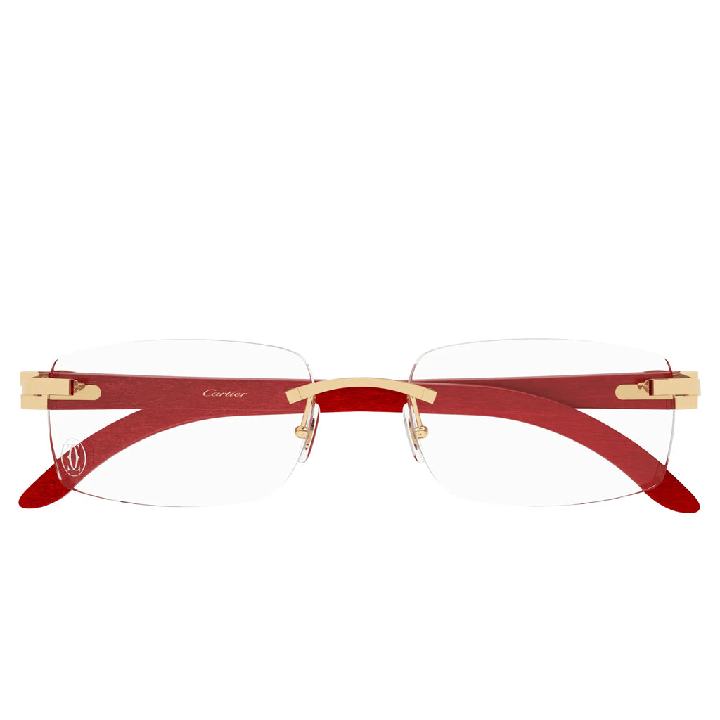 Cartier Eyewear CT0052O-006 Transparent Gold Red Rimless Sunglasses