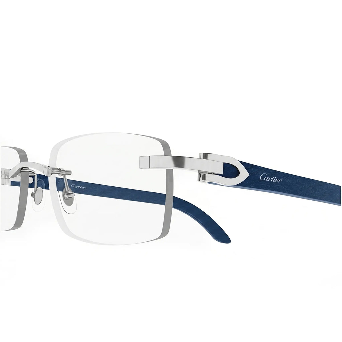Cartier Eyewear CT0052O-007 Transparent Silver Blue Rimless Sunglasses