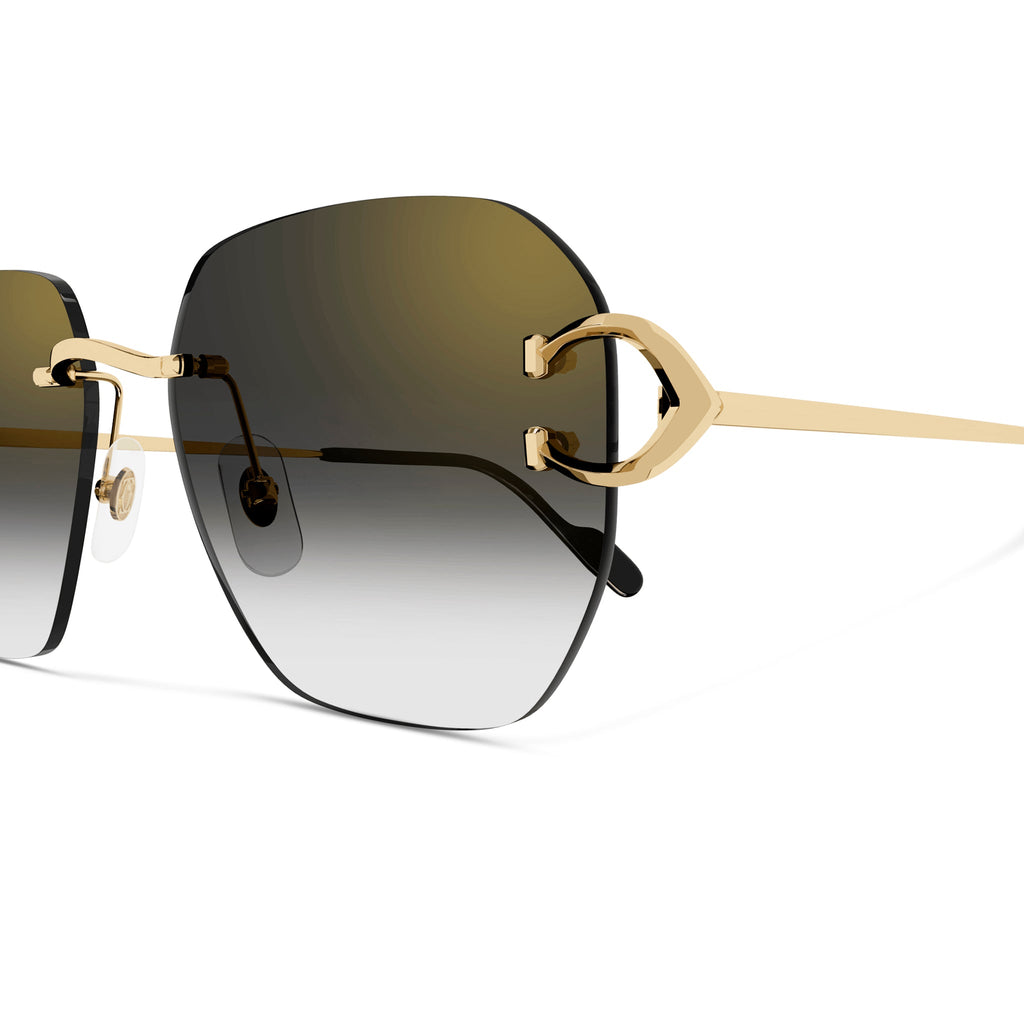 Cartier Eyewear CT0394S-001 C Decor Gold Grey Rimless Sunglasses