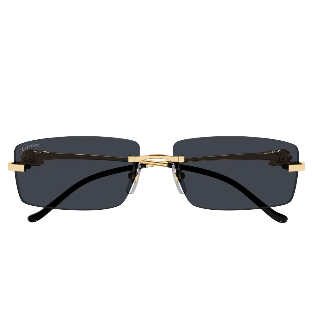 Cartier Eyewear CT0430S-001 Panthere De Cartier Gold Grey Rimless Sunglasses