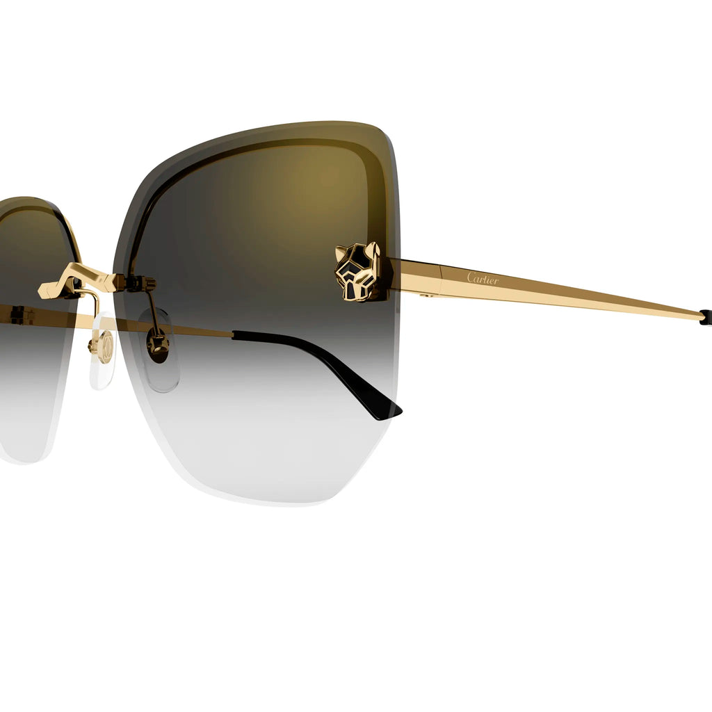 Cartier Eyewear CT0432S-001 Panthere De Cartier Gold Grey Rimless Sunglasses