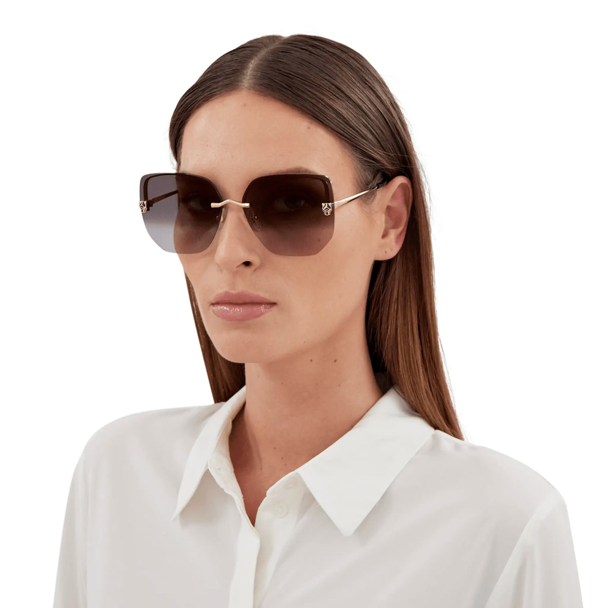 Cartier Eyewear CT0432S-001 Panthere De Cartier Gold Grey Rimless Sunglasses