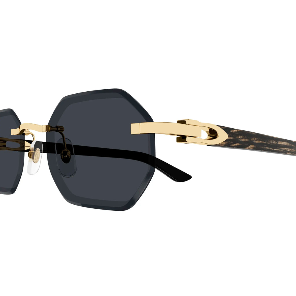 Cartier Eyewear CT0439S-001 Buffalo Horn Gold Grey Rimless Sunglasses