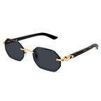 Cartier Eyewear CT0439S-001 Buffalo Horn Gold Grey Rimless Sunglasses