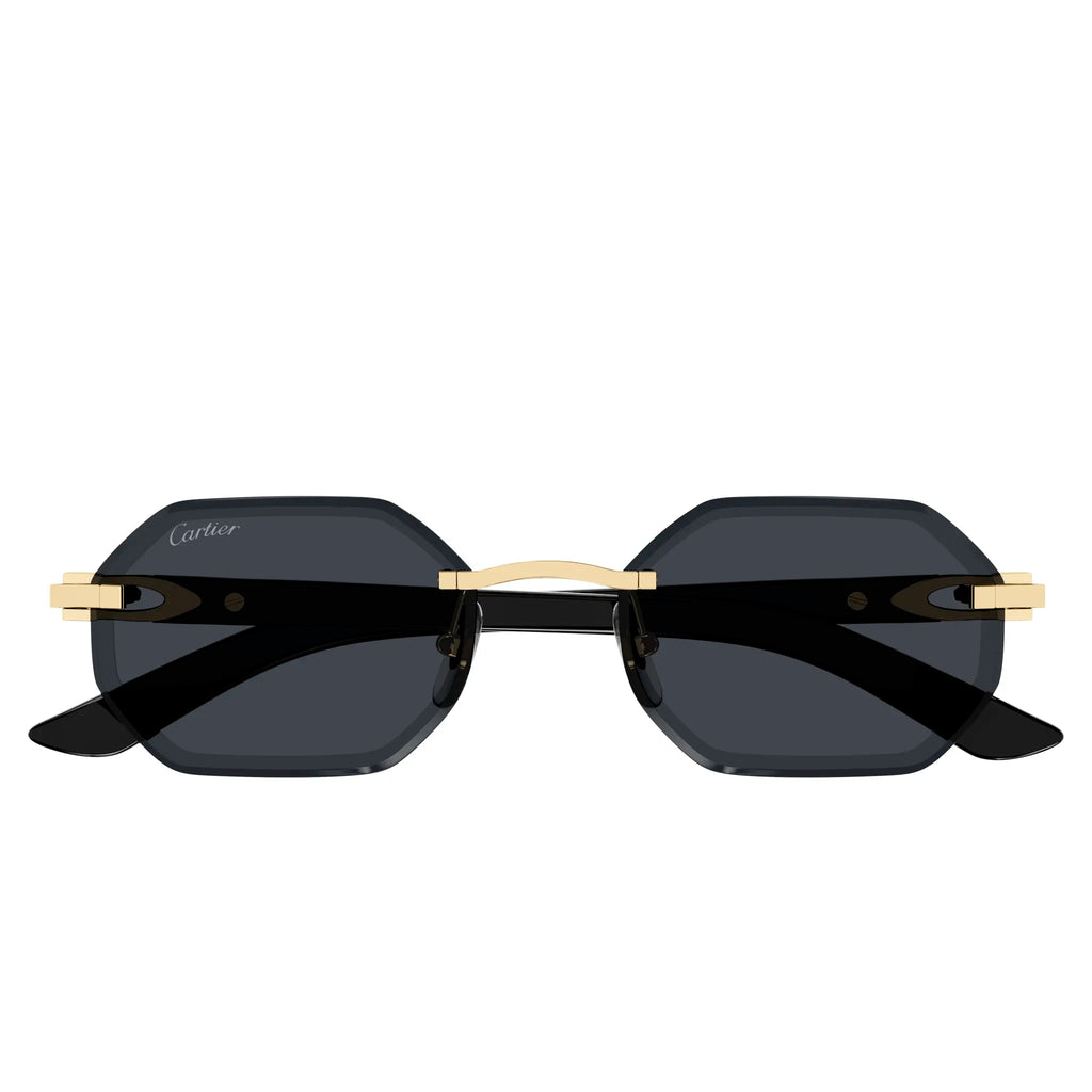 Cartier Eyewear CT0439S-001 Buffalo Horn Gold Grey Rimless Sunglasses