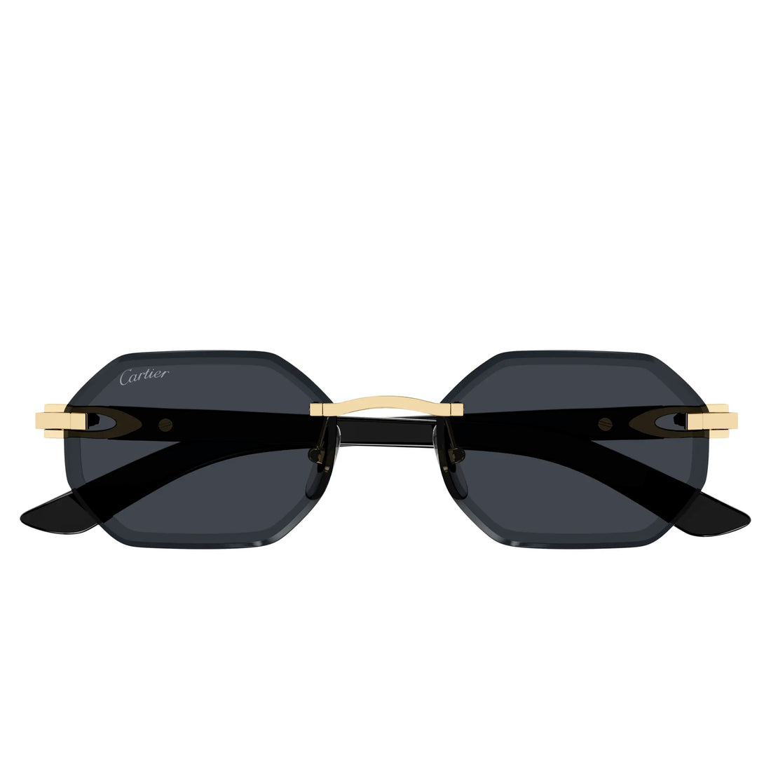 Cartier Eyewear CT0439S-001 Buffalo Horn Gold Grey Rimless Sunglasses