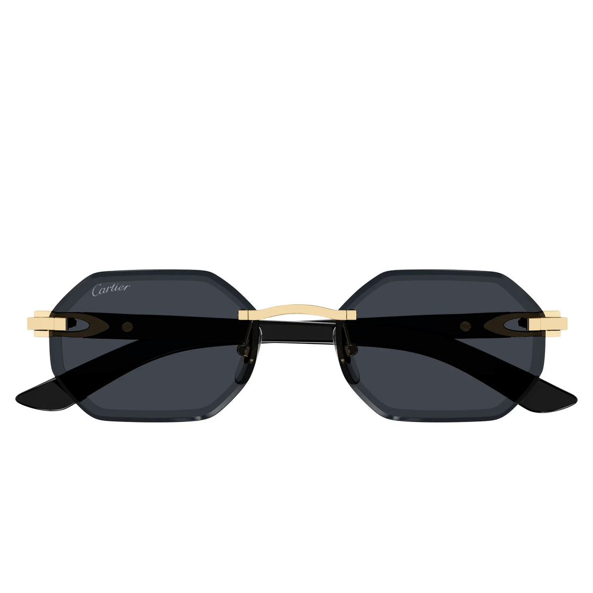 Cartier Eyewear CT0439S-001 Buffalo Horn Gold Grey Rimless Sunglasses