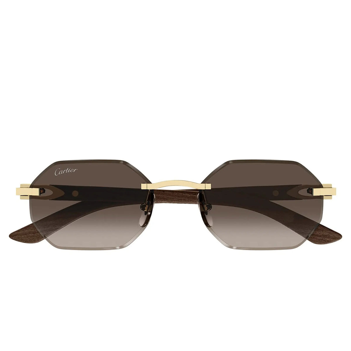 Cartier Eyewear Decor C De CT0439S-006 Gold Brown Rimless Sunglasses