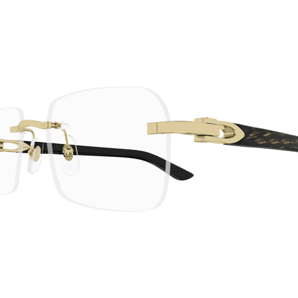 Cartier Eyewear CT0453O-001 Buffalo Horn Transparent Black Gold Rimless Sunglasses