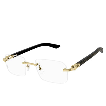 Cartier Eyewear CT0453O-001 Buffalo Horn Transparent Black Gold Rimless Sunglasses